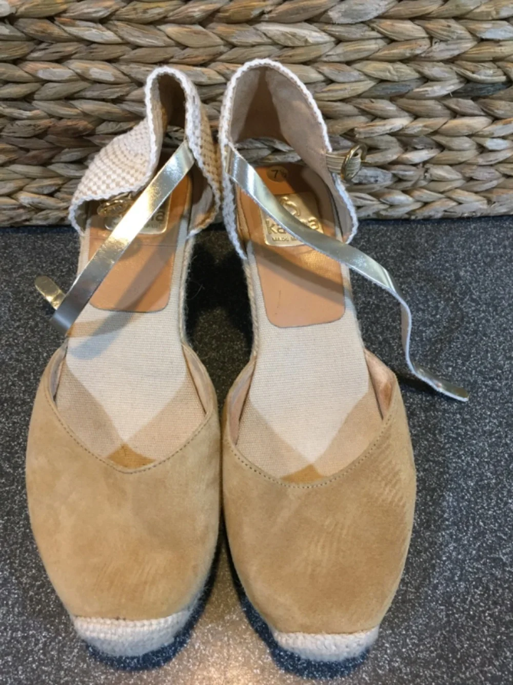 Kanna Two-Tone Tan Espadrille Wedge Sandals